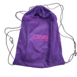 Thirty-One Bags Purple Drawstring‎ Bag Spirit Collection “LACEY" Embroidered